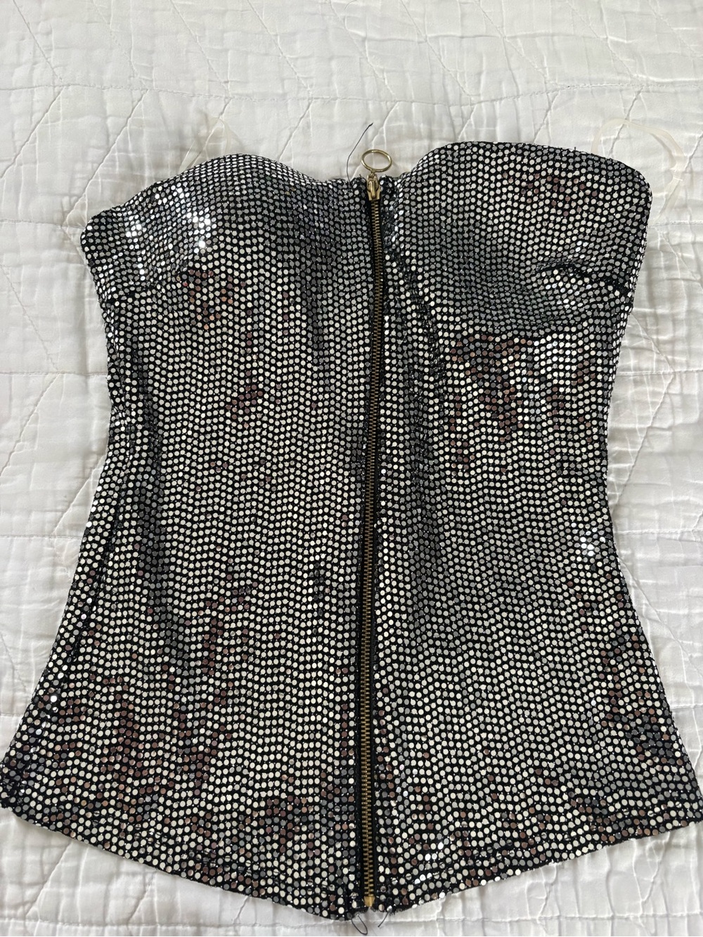 Strapless Silver Sequin Bustier Top